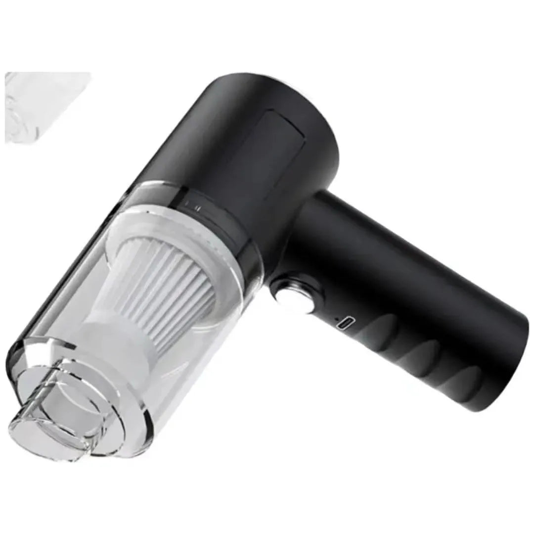 Multifunctional handheld car cleaner in black ABS body with transparent PS cover for car interior detailing