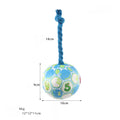 Blue and yellow cartoon elastic football dog toy made from plush cotton rope.