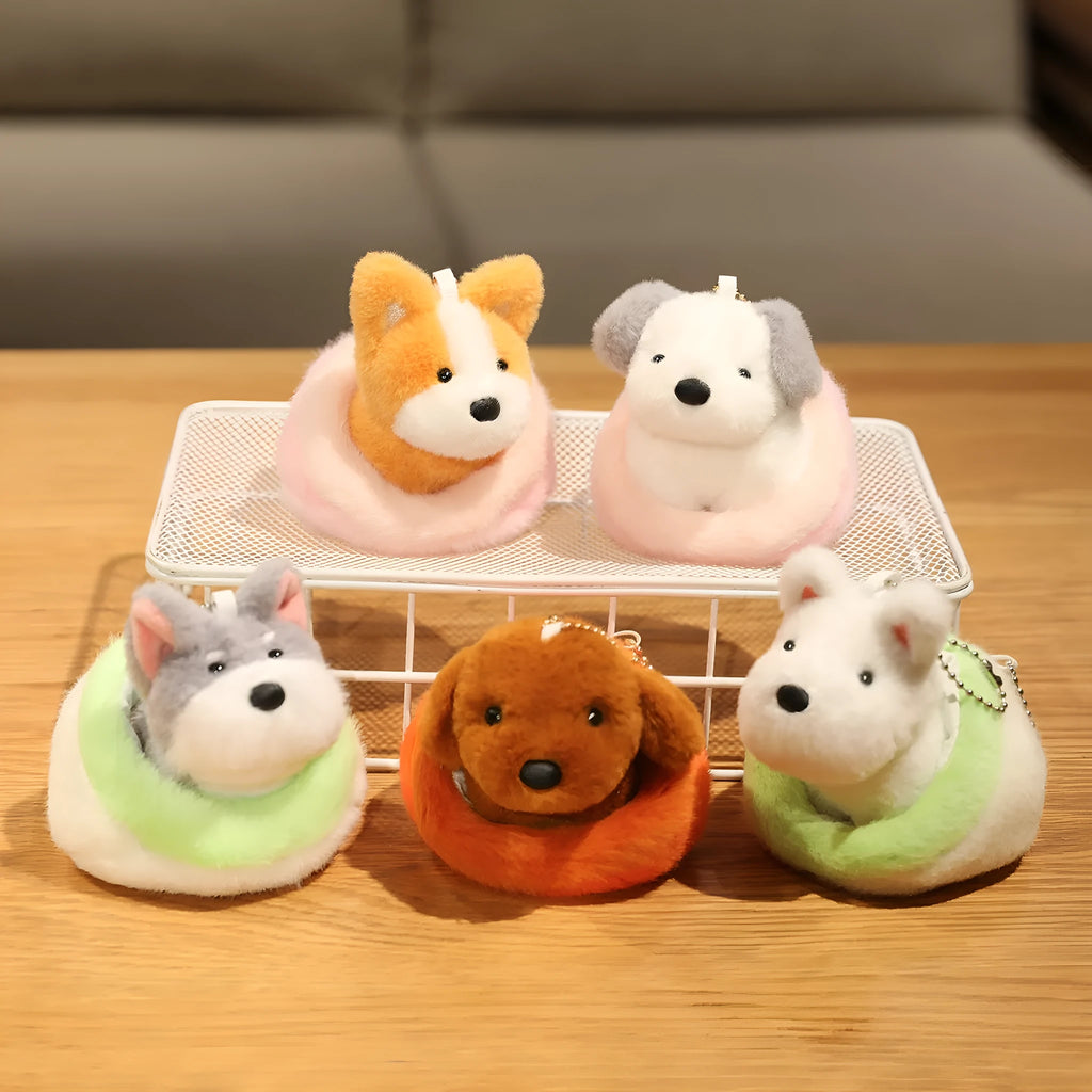 9cm dog plush toy keychain pendant of a Corgi with PP cotton filling and a keyring loop