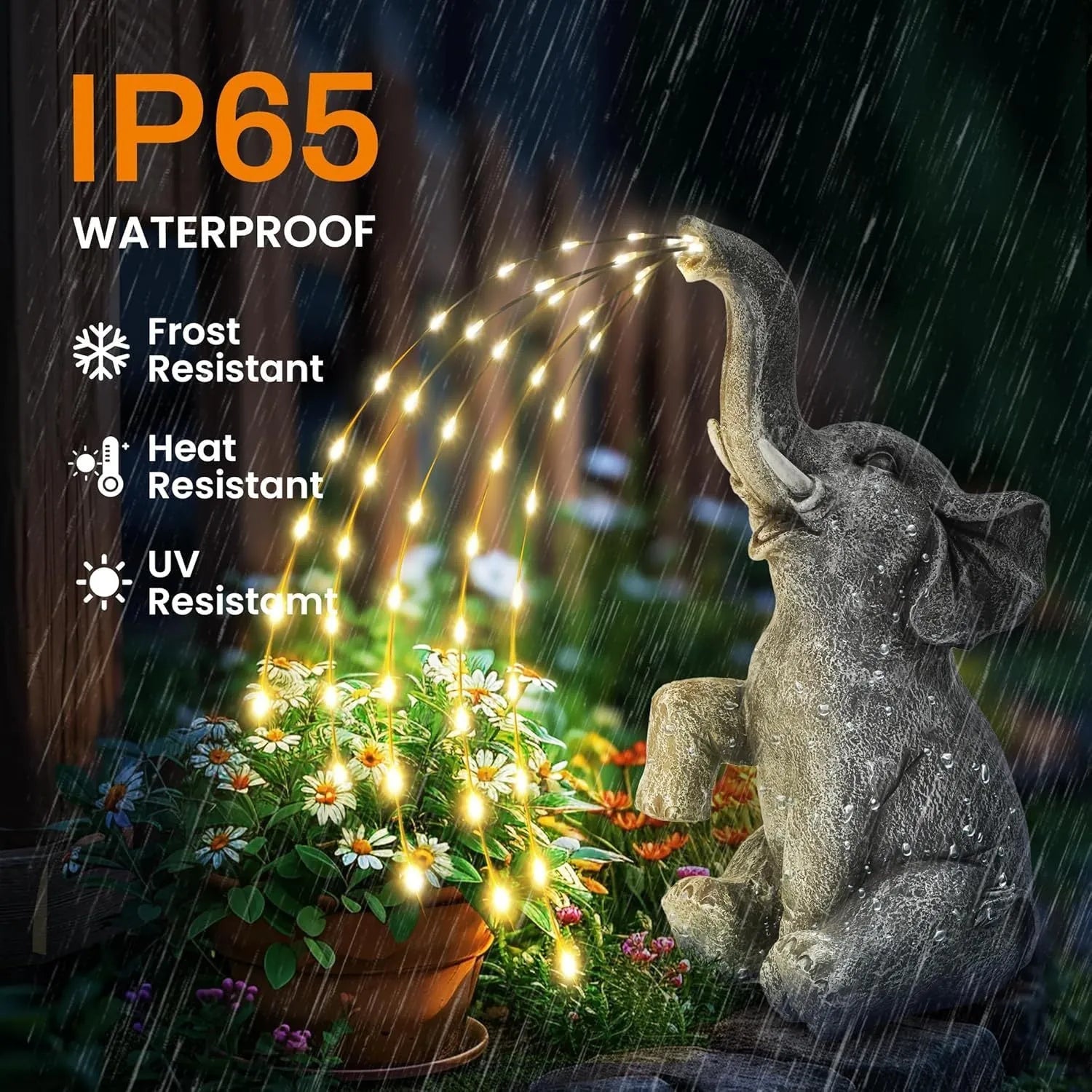 Resin elephant statue with built-in LED light for outdoor garden decoration