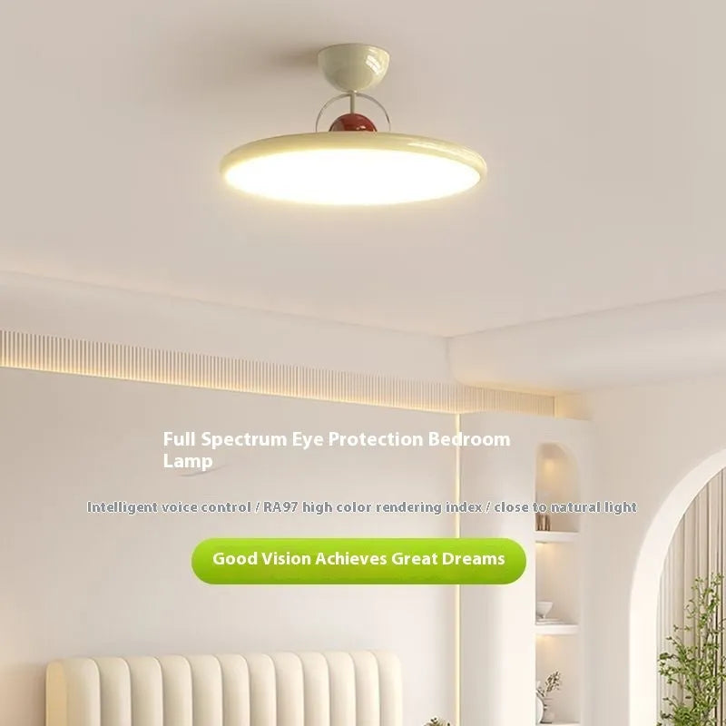 Nordic style smart ceiling light with full spectrum eye protection in a bedroom setting