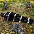 Black fake body bag outdoor horror prop with inflatable human body, 150cm, with hemp rope and rubber ring.