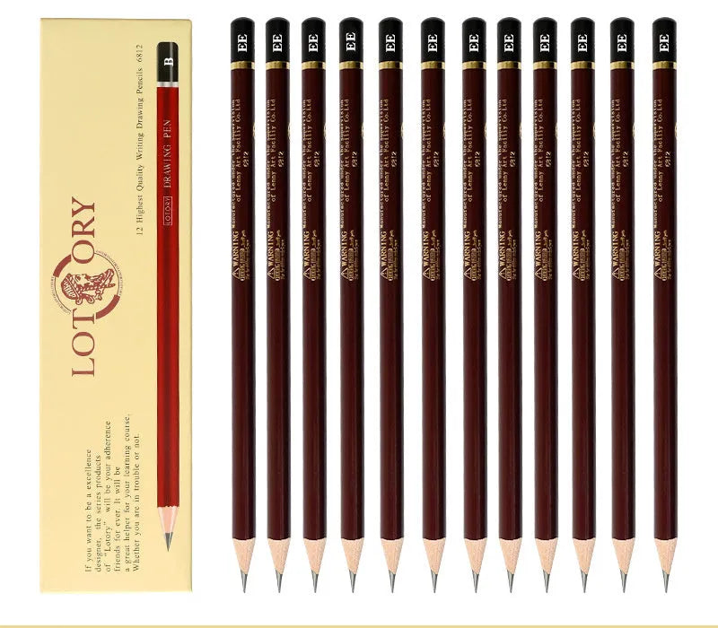 Professional charcoal pencil art set showing multiple hardness grades from 2H to EE with rolling charcoal and drawing wire components
