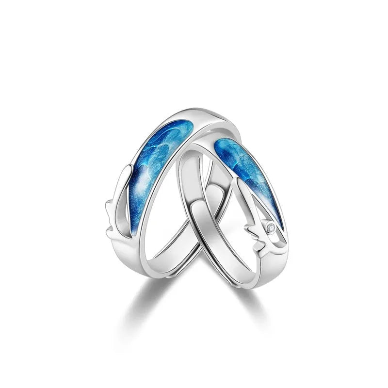S925 silver Ferris wheel coral sea ring with adjustable opening on white background