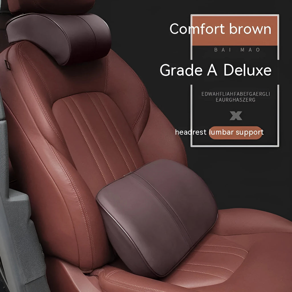 Solid colour leather car headrest cushion and lumbar support pillow with memory foam core