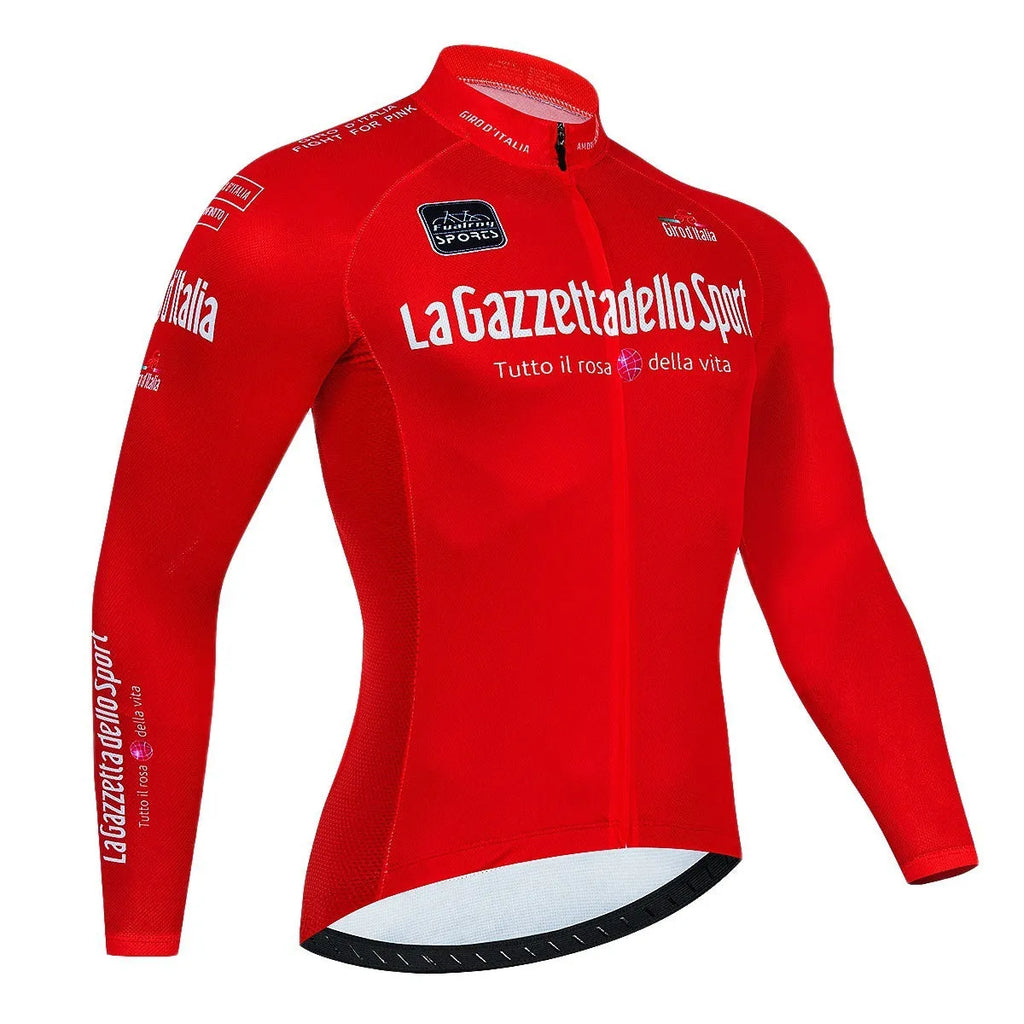 Men's patterned long sleeve cycling jersey for mountain biking on a mannequin