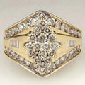Gold electroplated geometric heavy industry ring on copper base showing palace style design details