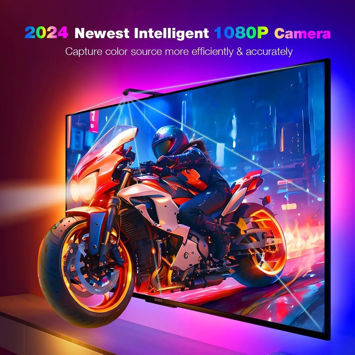 5 metre RGB LED light strip with camera for screen colour synchronisation on TV background