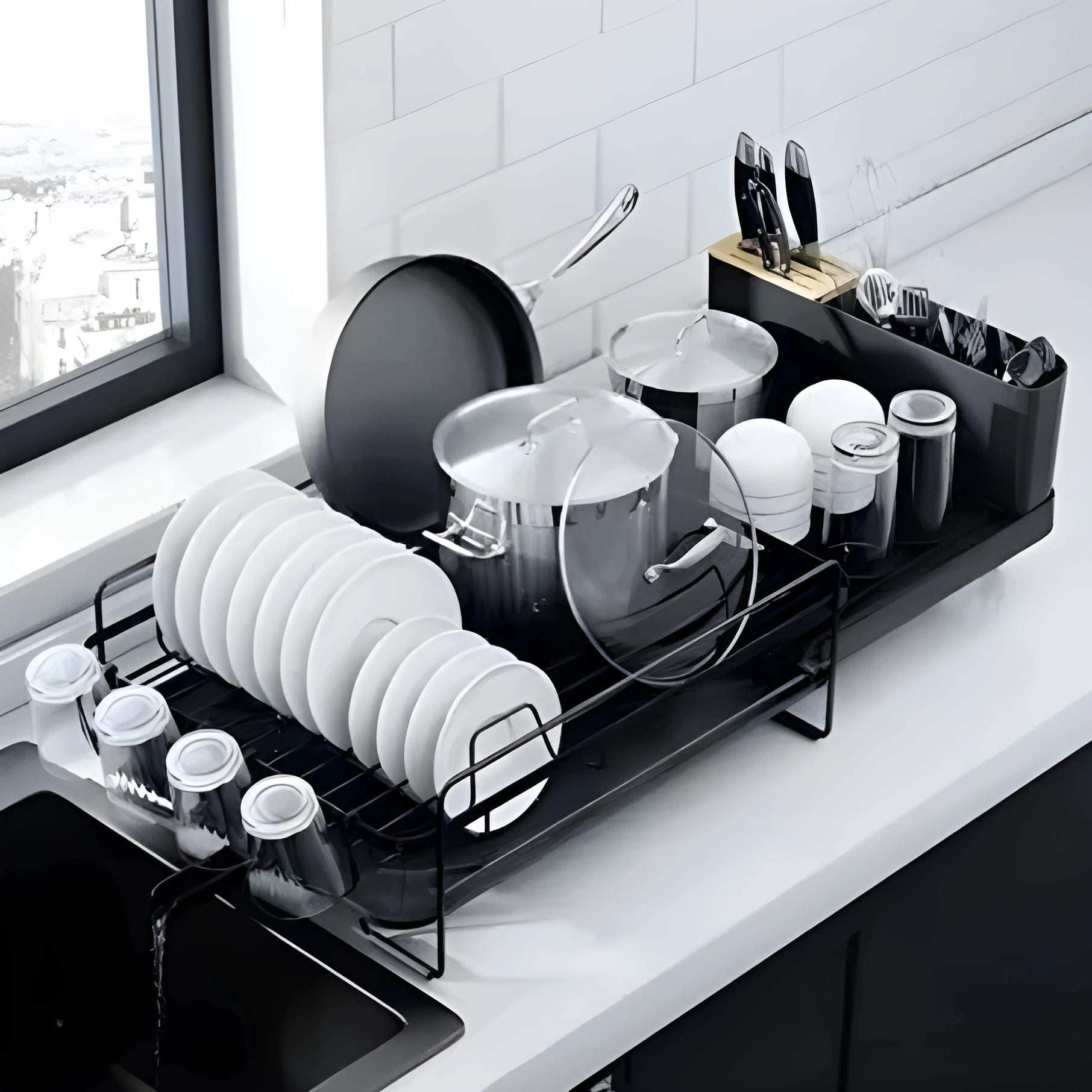 Retractable foldable kitchen dish drainer rack for cutlery knives forks cups drying