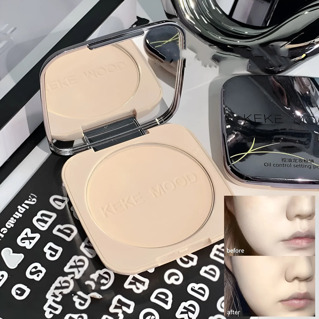 15g compact of pressed face powder for oil control and a matte finish, shown in one of three colour options.