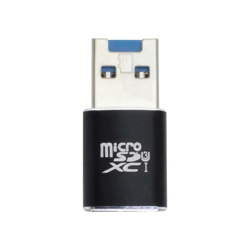 Black USB 3.0 micro SD memory card reader with CRMS001 model label.