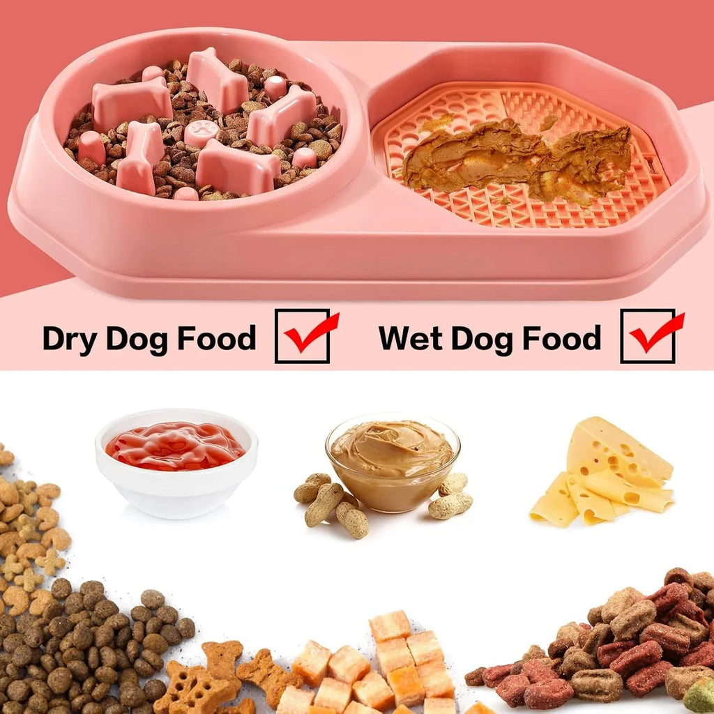 Blue slow feeder dog bowl with maze pattern for anti-gulping feeding