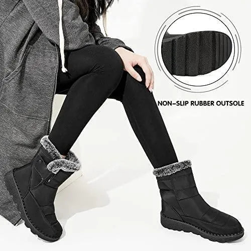 Waterproof winter snow boots with plush lining, rubber sole, Velcro fastening, grey black blue, sizes 35 to 44