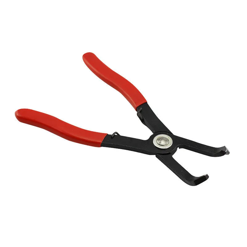 Red interior round nail removal pliers with PVC handles on a white background.