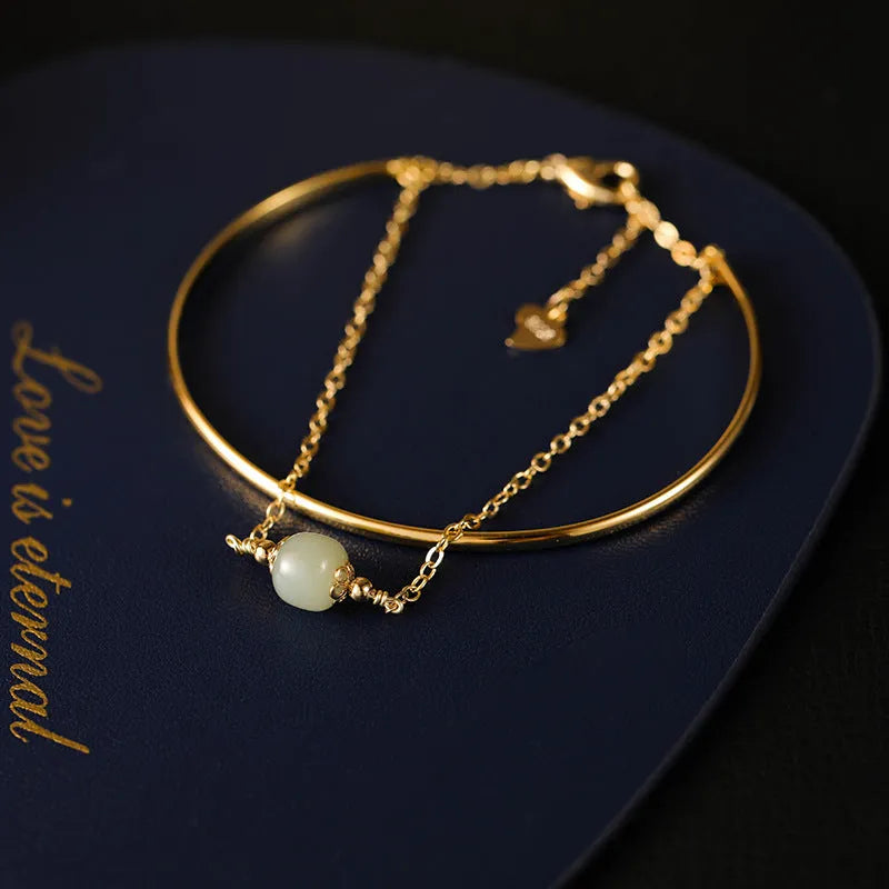 Jade lucky beads bracelet with gold inlay treatment showing three bead count variations