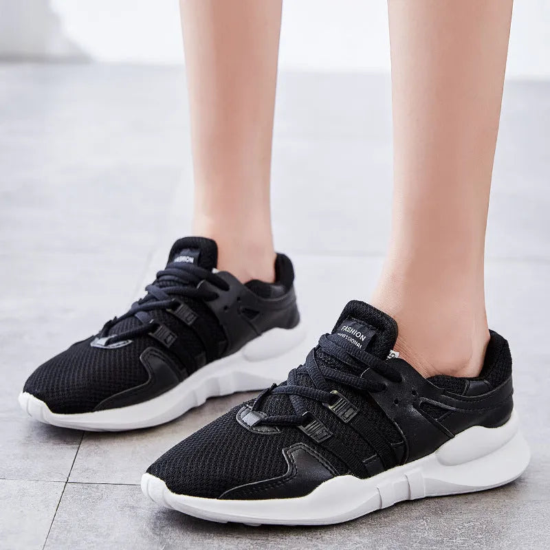 Casual low-top mesh sneakers with hollow breathable design in black and white colour options