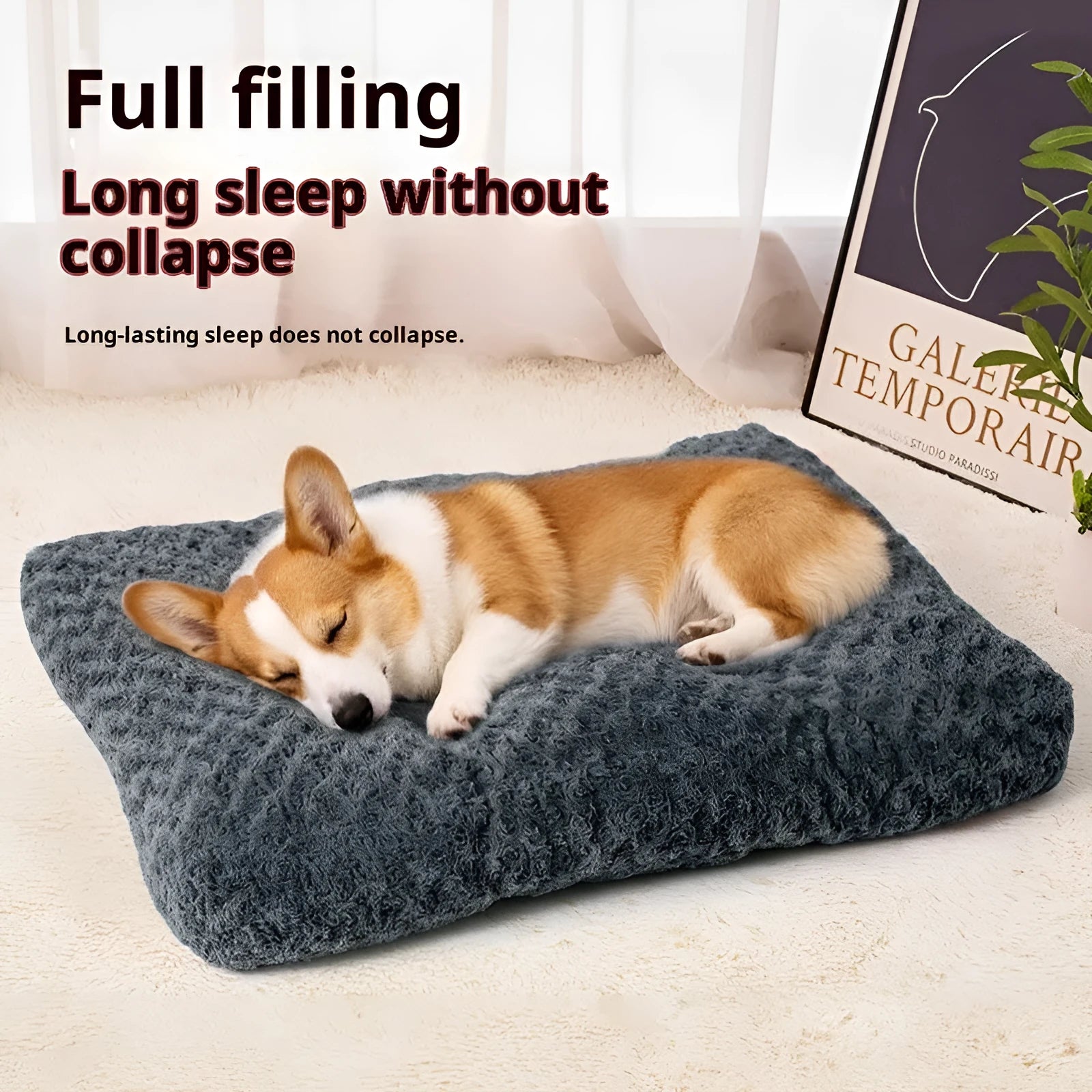 Dark gray embossed velvet thick square pet mat for dogs, size options up to XXXL 120x83x12cm