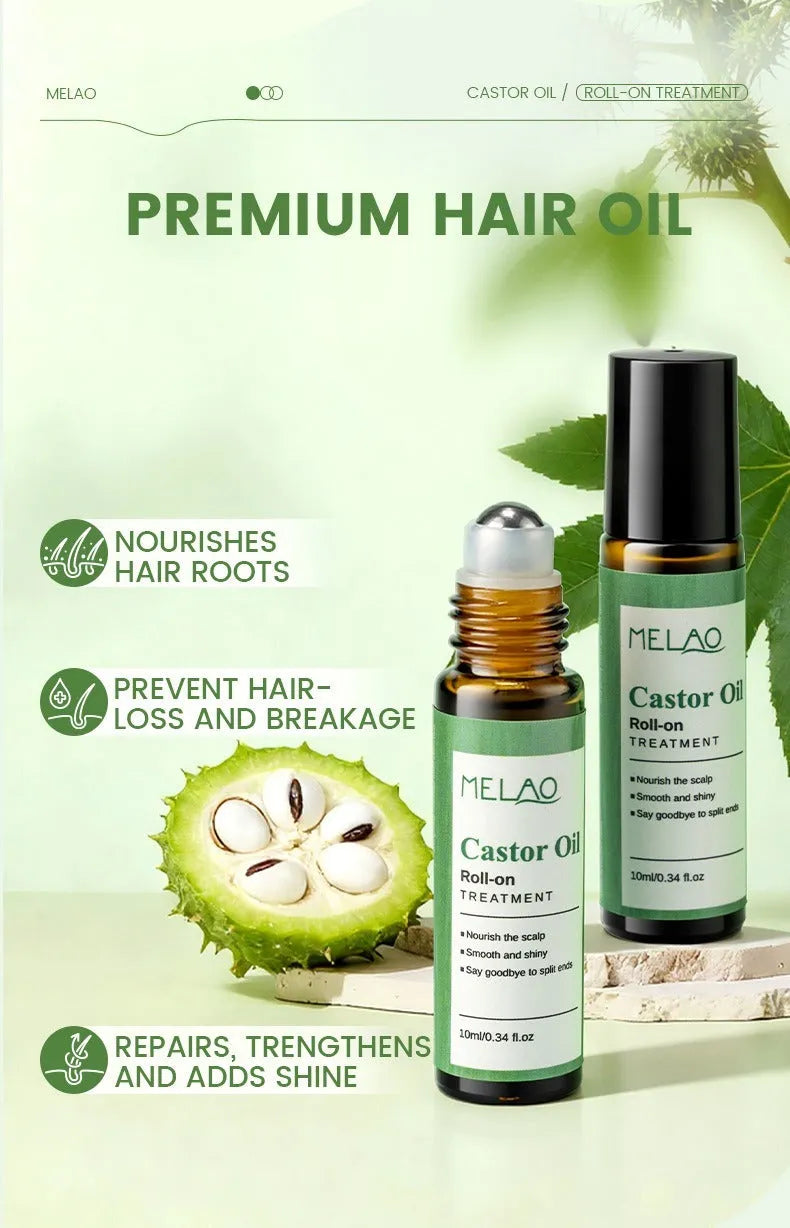 10ml castor oil roll-on essential oil with roll-on applicator for hair growth and scalp nourishment