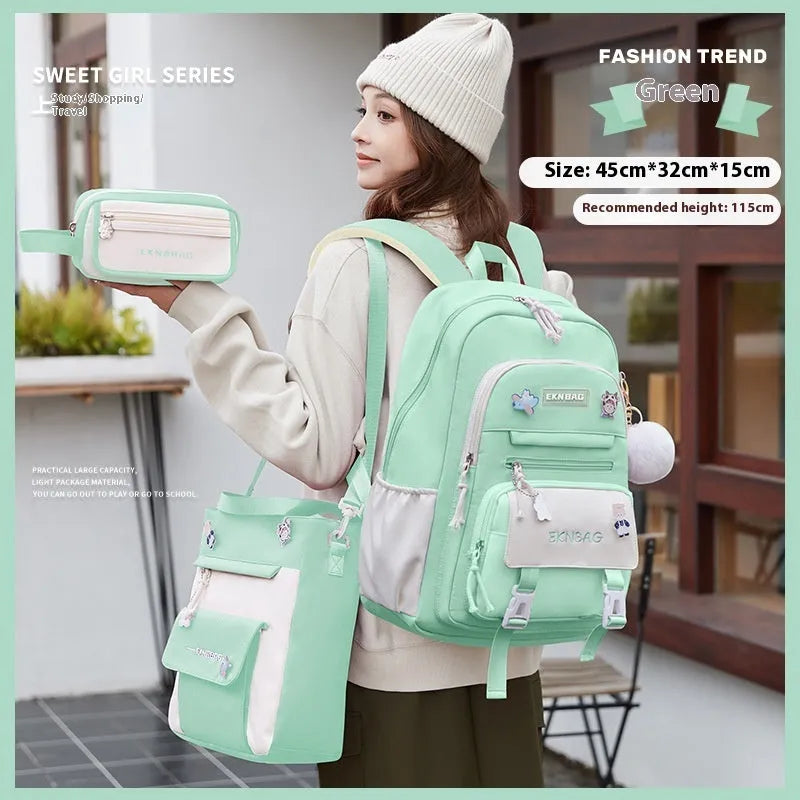 Waterproof Oxford cloth school backpack for girls with curved shoulder straps in six colour options