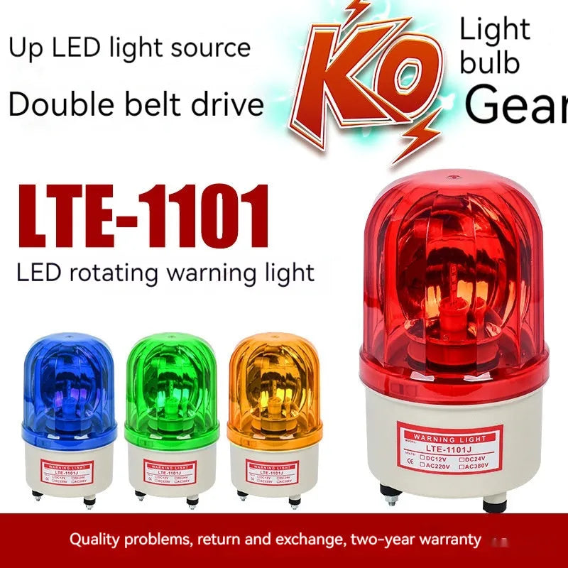 LTE-1101J industrial rotating warning light with coloured lenses and optional sound alarm