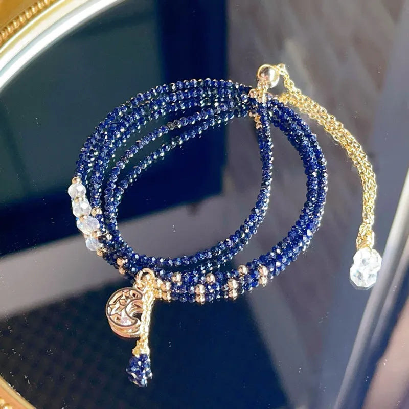 Women's blue San stone bracelet with three interlinked rings and manual craftsmanship