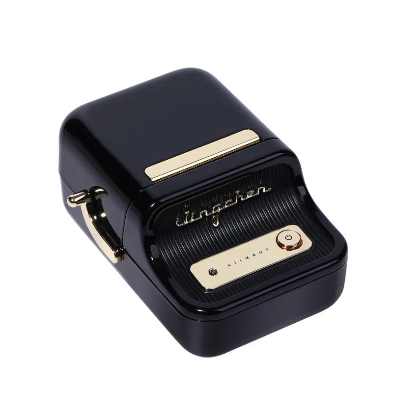B21 food pricing machine label printer in black, 130x95x60mm, with thermal print and Bluetooth