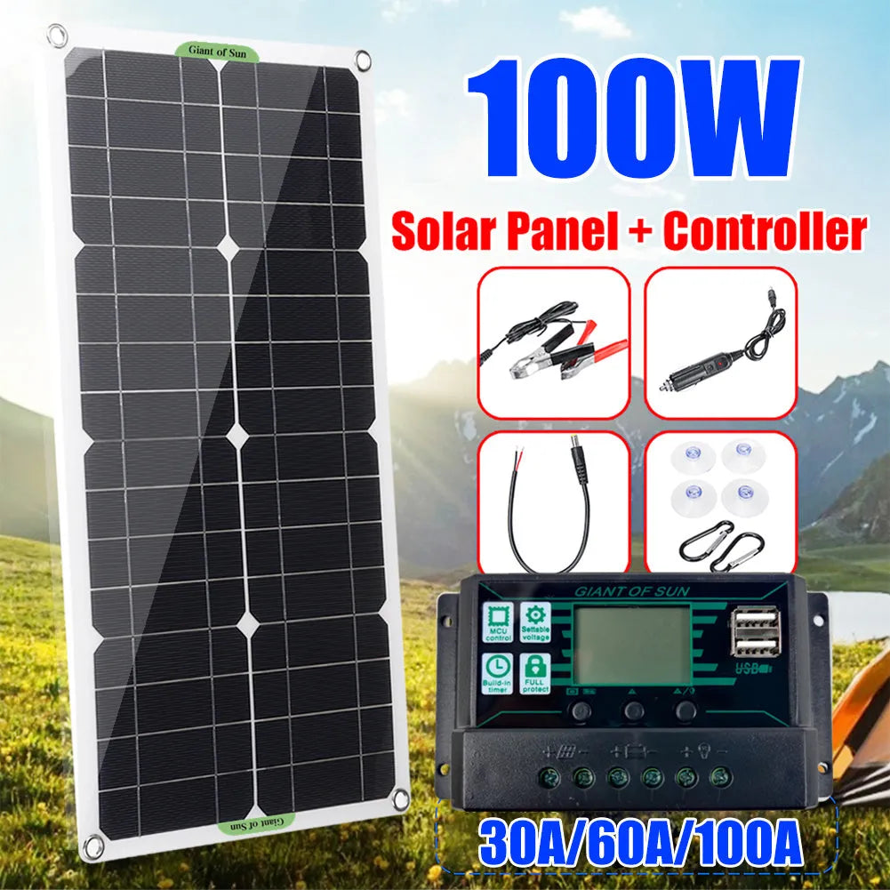 30W semi-flexible solar panel for outdoor USB charging of phones and cameras