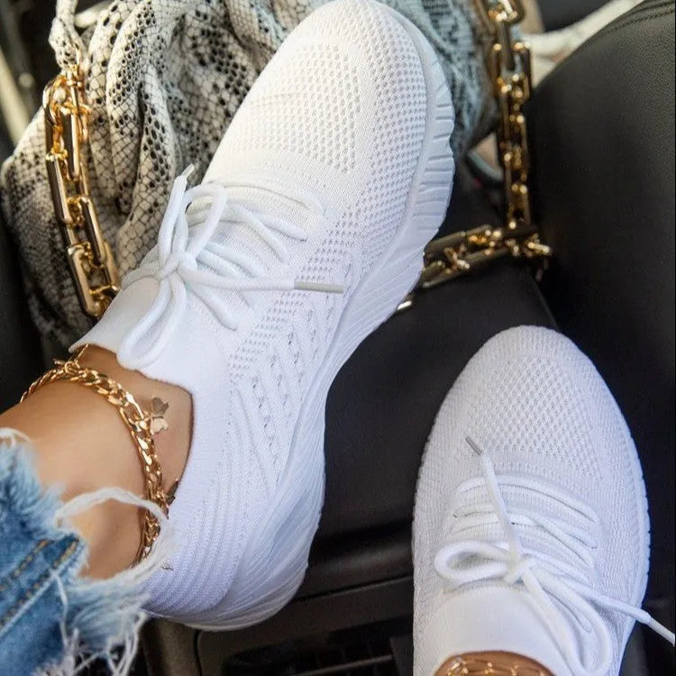 Women's thick sole sports sneakers in black, white, red, blue, grey, khaki, pink or light blue colours