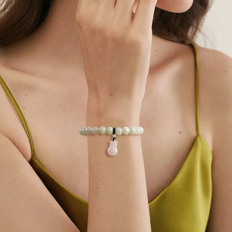 Ice Jade flower bracelet with 8mm beads in national style design