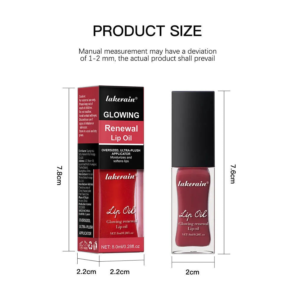 8ml lip oil in seven colour options: coral, clear, honey, jam, pink, red and rose