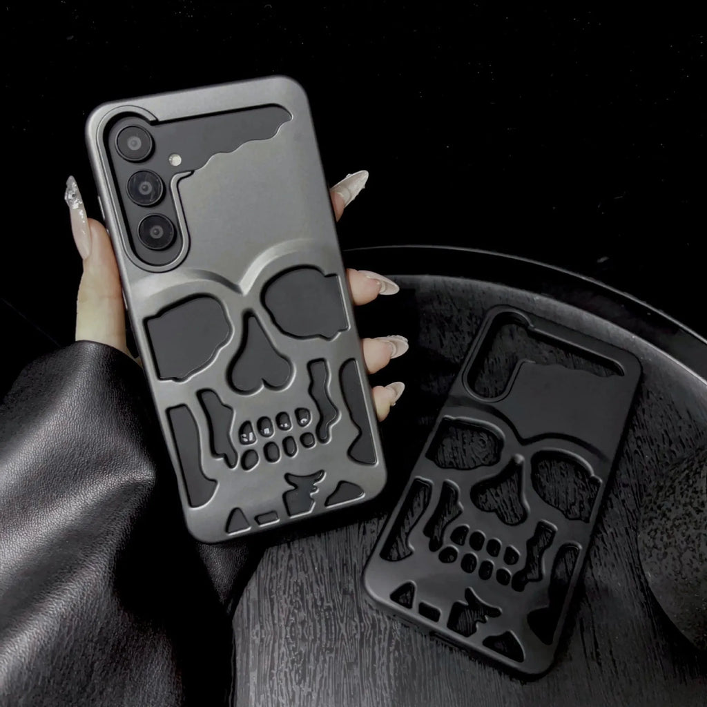 Hollow skeleton frosted silicone phone case for Samsung S23 S24 series in black