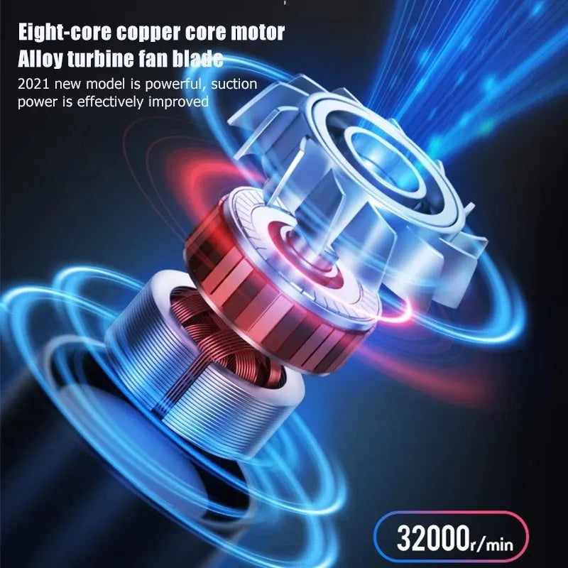 Wireless rechargeable car vacuum cleaner with 8000pa suction, ABS body, brush and long nozzles