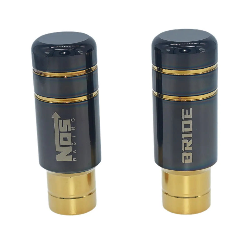 Roasted blue and black gold aluminium alloy universal car gear shift head with three rubber sleeves.