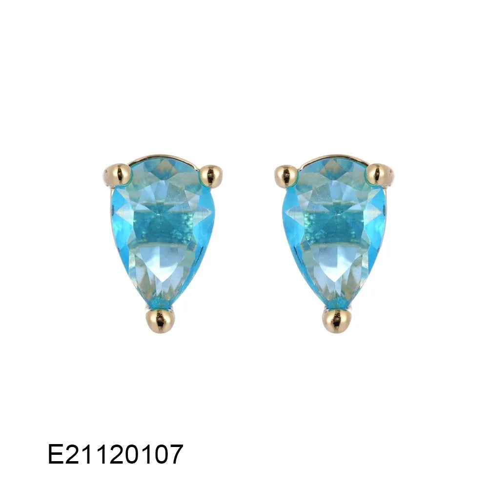 Gold-plated drop earrings with candy-coloured pear-shaped zircon stones.