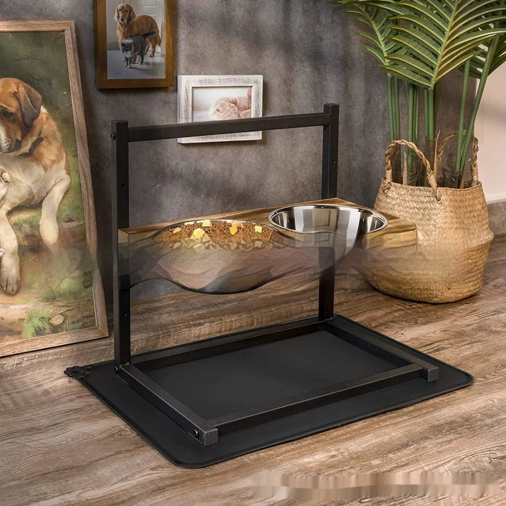 Black iron dog bowl holder rack for large pet food and water dishes