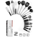 Black silicone and stainless steel kitchen spatula and spoon set with 16 pieces