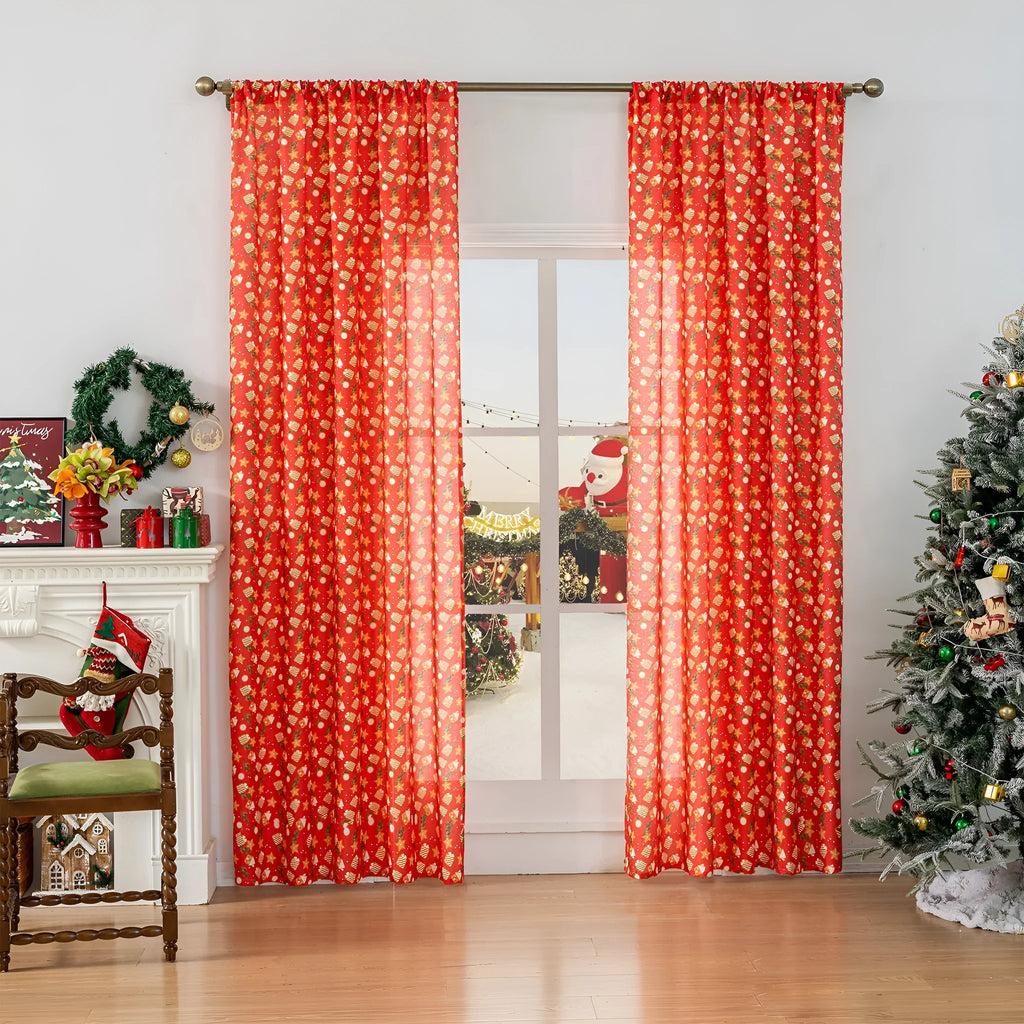 Christmas snowman angel print curtain in red or green colours with cartoon anime figures pattern