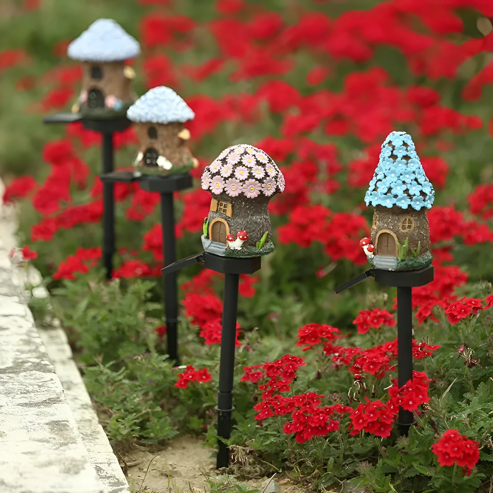 Flower-shaped outdoor waterproof LED garden light for solar resin houses