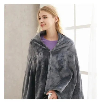 Dark grey USB heated flannel blanket showing soft coral fleece texture and attached USB cable
