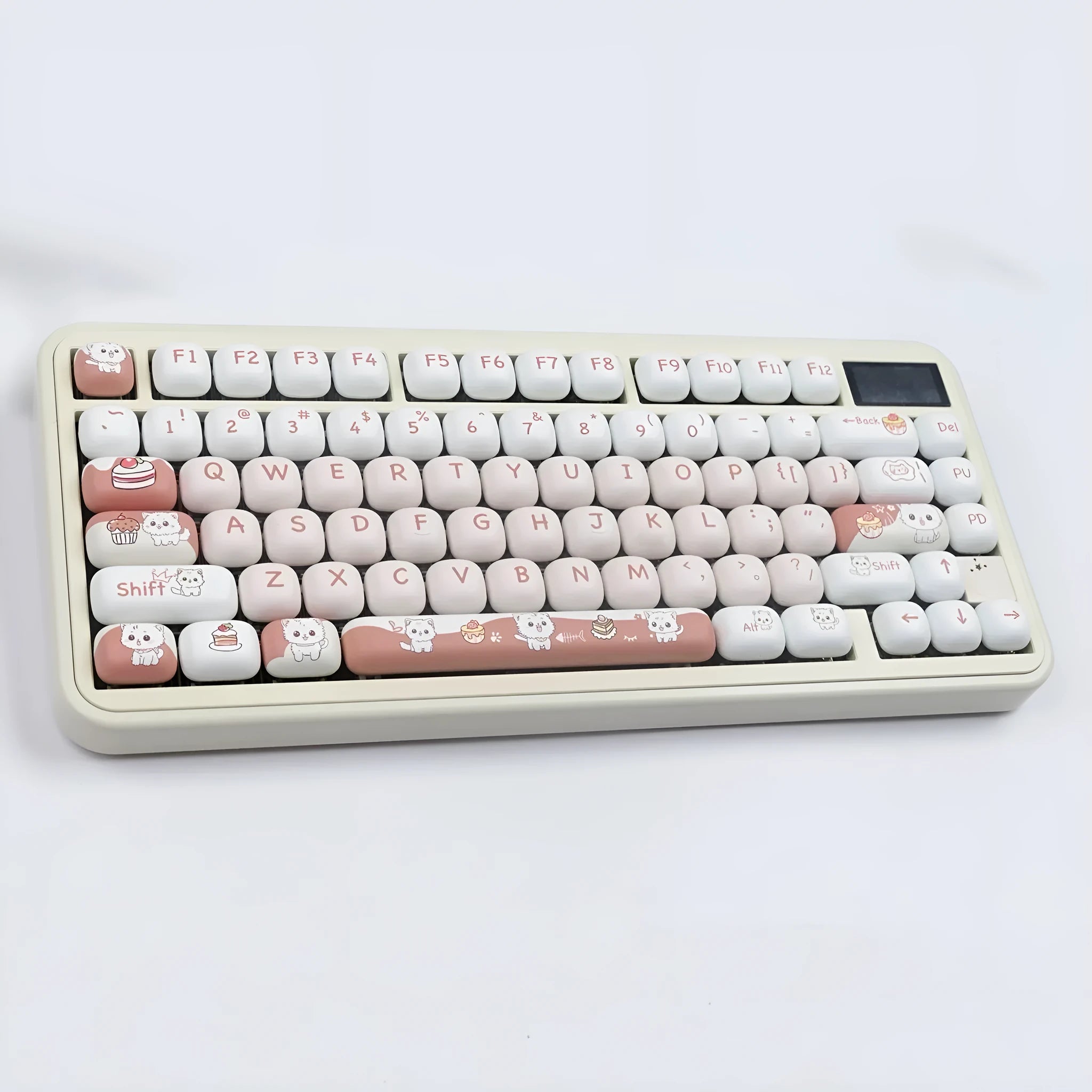Colourful dessert cat themed mechanical keyboard key caps in MOG profile with sweet-themed cartoon designs