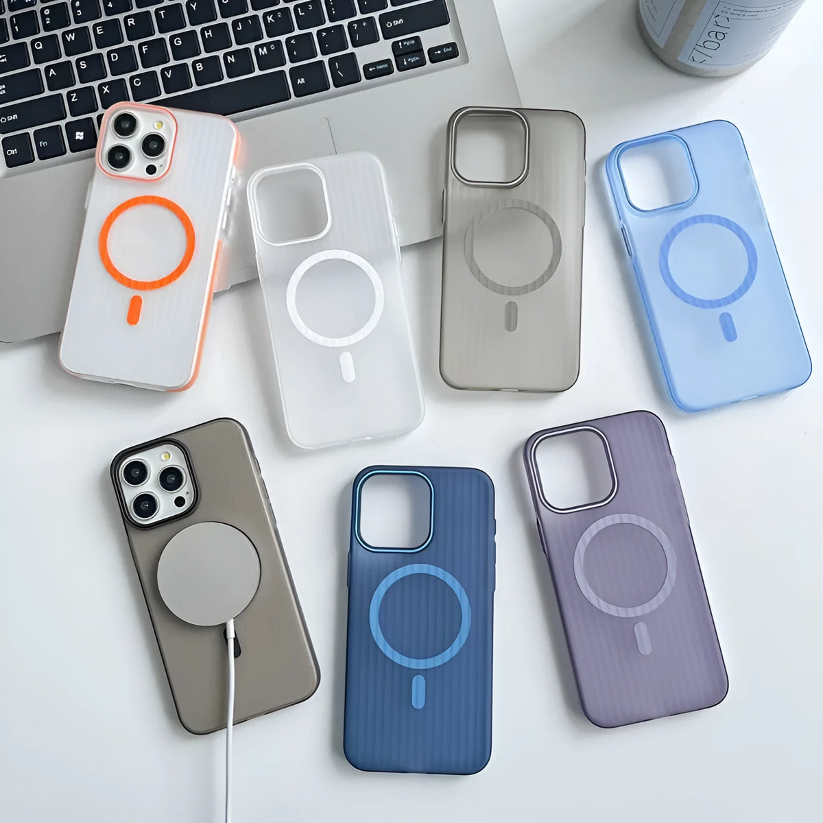 Hard PC frosted magnetic phone case for iPhone 16 Pro Max in black with corrugated grating texture