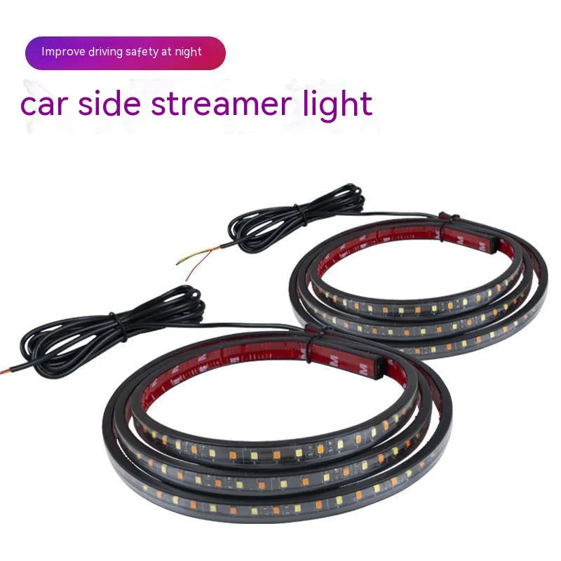 Yellow LED pedal streamer light lamp with side steering streamers for bicycles