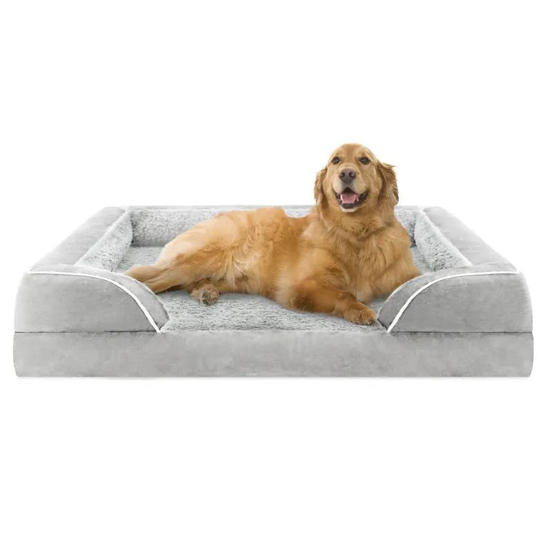 Removable washable U-shaped pet sofa in light gray cloth, L size