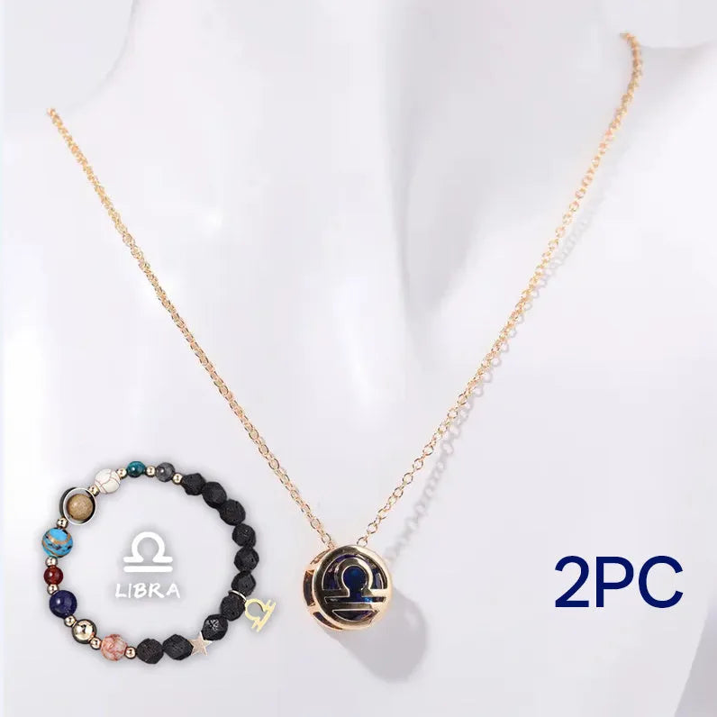 Natural stone beaded necklace and matching bracelet set on a textured background