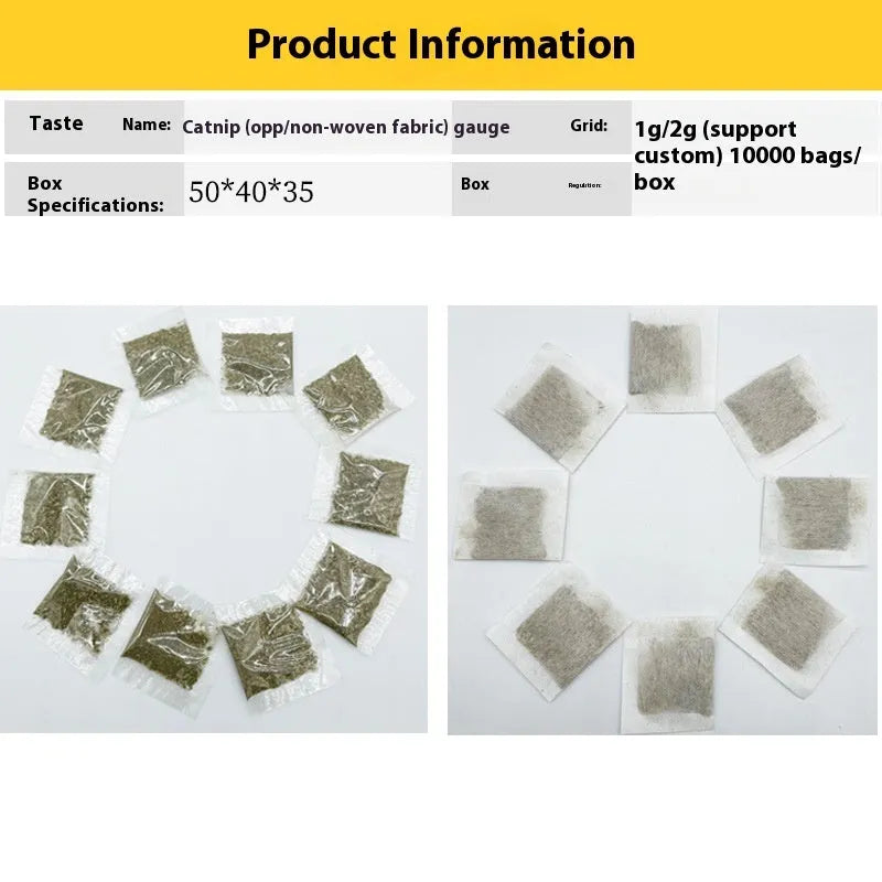 Catnip tea bag 1g non-woven fabric sachet for cats on plain background