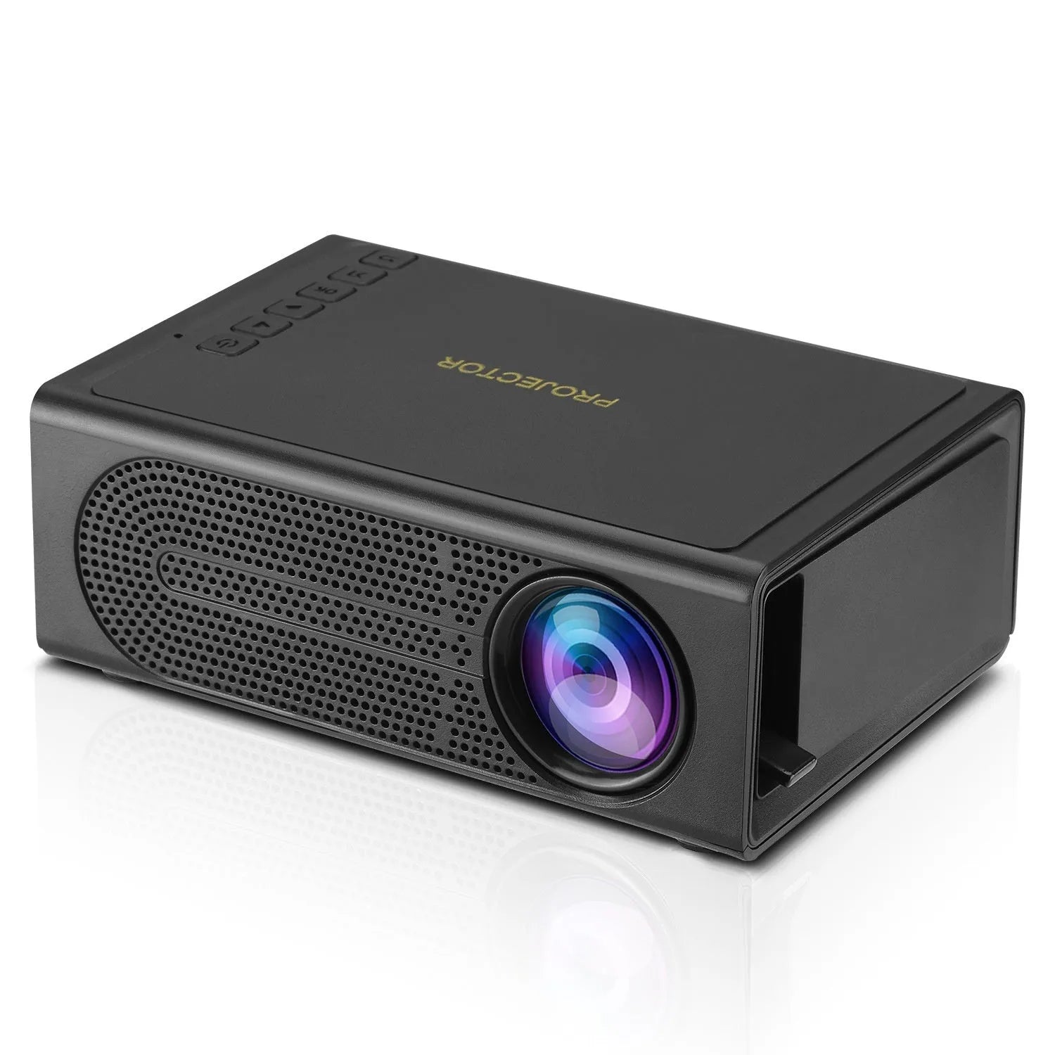Portable mini projector in black or white with mobile phone wired same-screen display and multiple plug options