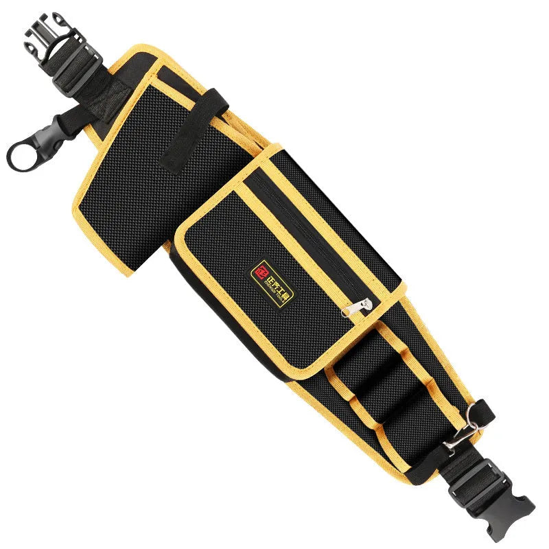 Yellow canvas electrician tool waist bag with belt and multi-function storage for small repair tools