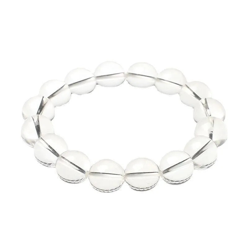 Natural Donghai crystal bracelet with old mine white round beads in geometric design