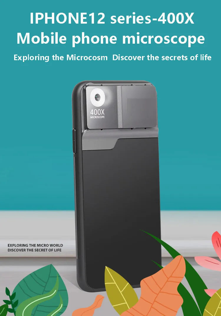 Black silver aluminium alloy mobile phone microscope lens with 400X magnification for iPhone models