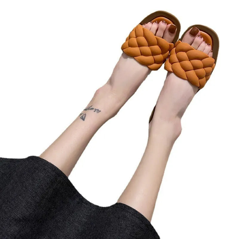 Women's casual plaid beach sandals with thick anti-skid PVC sole, shown in multiple colours